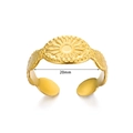 Irregular geometric gold-plated stainless steel open ring with solar relief pattern - Adjustable Open / Sun Pattern (JZ6214)