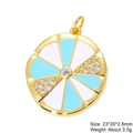 Close-up of golden rotating circular pendant with blue and white enamel and zircons - Blue White Fan