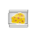 Dettaglio di un charm a formaggio in acciaio inossidabile smaltato giallo per bracciali - Formaggio svizzero