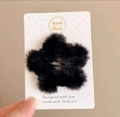 Cute black fuzzy star hair clip in plush material on white card for autumn girls - Plush Star Hair Clip / Black