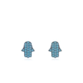 Hamsa Hand S925 sterling silver stud earrings with turquoise beads on white background - 925 Silver / Thai Silver