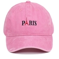 Pink washed vintage baseball cap featuring black Paris Eiffel Tower embroidery - Adjustable / Pink