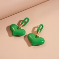 Detail view of vibrant green heart charms with gold-tone U-shaped earrings and smooth finish - Green Heart (Silver Earring Post)