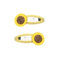 Set of two kids yellow sunflower BB hair clips with glitter center on striped fabric - Sunflower (MC013) / One Pair