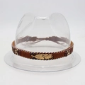 Detail of a brown woven straw hat band with golden metal feathers and colorful beads - One Size / Gold Feather