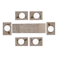 Flat lay of linen-textured table runner and six placemats set in neutral brown-grey - Brown Woven