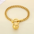 Detailed shot of golden Cuban chain bracelet with OT toggle clasp and hollow steel ball - Gold Bracelet (KB202487-Z)