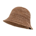 Cappello a secchiello in paglia marrone traspirante da donna con tesa larga intrecciata - M (56-58cm) / Cachi