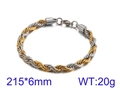 Two-tone gold and silver braided stainless steel rope bracelet for men and women - 215*6mm