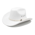 Classic white felt western cowboy hat with woven gold band and decorative round buckle - M (56-58cm) / White