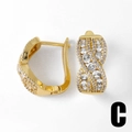 Gold-plated hoop earrings with pave-set clear zircon stones in a wavy texture design - Interwoven Wave Hoop Style (C)