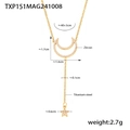 Titanium steel star and moon necklace in gold with zircon tassels and size parameters - Titanium Steel/Zircon / Gold Star Moon Necklace
