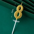 Golden number 8 birthday candle with 4.4cm height and metallic glitter finish - Golden Long Number Candle 8