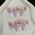 Handgefertigte 3D-Tulpen-Nägel zum Aufkleben mit lila Farbverlauf und Perlen - XS / Langer Stiletto-Stil (2866-Xigoujian)