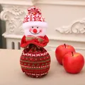 Knitted snowman Christmas gift bag with drawstring closure and festive apple decorations - Christmas Knitted Drawstring Bag [Snowman]