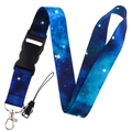Starry night sky print lanyard with durable metal hook and plastic release buckle - Dark Blue Starry Sky (YZ20-17)