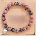 Pink and grey natural stone beaded bracelet for Mother of the Groom with heart charm - Rhodonite + Mother of the Groom Card