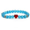Bracciale in pietra naturale con perline occhio di gatto blu e ciondolo a cuore rosso - Rosso