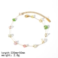 18k gold plated stainless steel anklet with colorful natural stones 220mm length - Gold - Natural Stone Style Anklet (TA8023)