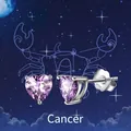 S925 sterling silver heart stud earrings with purple Cancer zodiac birthstone - June: Light Blue (Cancer/Purple)