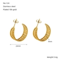 Orecchini a cerchio a C a doppio strato placcati in oro 18K in acciaio inossidabile puro - Design Esagonale Traforato (ZE124G)