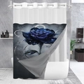 Dettaglio della tenda da doccia waffle con stampa rosa blu ed effetto polvere di stelle - SYL-2 (Rosa Blu Stellata)