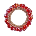 Detail of red and gold elastic hair tie with faceted crystal beads on white background - 8# Red Crystal Hair Tie