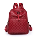 Red checkered embossed backpack with large capacity and multi-pocket functional design - Red