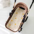 Universal cotton stroller seat liner with fried egg and bear patterns in warm beige - Smiling Egg