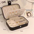 Portable black leather jewelry organizer with velvet interior and removable dividers - Medium - Clip Style / Black