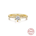 Bague de fiançailles classique en argent 925 doré avec quatre griffes et diamants étincelants - US 6 / Or/Zirconium Pavé Rond