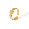 Adjustable 18k gold-plated titanium ring with 8mm textured circular geometric discs - Round Bead Plate Connection Style (HF-J1268)