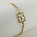Bracelet chaîne à perles dorées avec pendentif carré en émail blanc lettre Y - Lettre Y