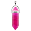 Pink agate hexagonal prism pendant with silver clasp and natural stone pattern - Rose Red Agate
