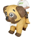 Funny inflatable pug costume in brown and tan with white bone collar for party fun - Happy Dog / One Size