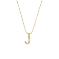 Gold plated snake chain necklace with pearl-inlaid letter J pendant for women - Letter J