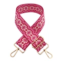 Detailed view of pink geometric jacquard bag strap with gold metal buckles - Rose Pink Rhombus