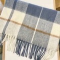 Australian wool plaid scarf in blue, white and brown stripes with soft fringe details - 180cm / Navy Blue Plaid