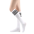 Detail of white knee-high socks with three black stripes in Japanese JK school style. - One Size / White/Black Stripes