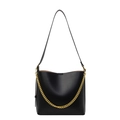 Modische schwarze Leder-Tote-Tasche mit Goldkette und geräumigem Innendesign - Schwarz