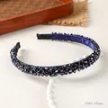 Elegant navy blue headband with four rows of crystal beads for a sweet luxury hair style - Navy Blue