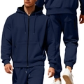Men's thermal fleece sports tracksuit in navy blue color featuring zipper hoodie and pants - S / Navy Blue