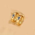 Gold hoop earrings featuring a minimalist blue cross design in a polished finish - Blue