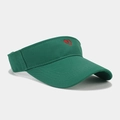 Detailed close-up of dark green sun visor with red heart embroidery and cotton twill fabric - Adjustable / Green