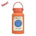 650ml orange vacuum insulated sports water bottle with blue smiley face and handle - Cinnabar Orange Smiley