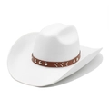 Chapeau de cowboy en feutre blanc classique avec ceinture en cuir marron cloutée et bord - M(56-59CM) / Blanc