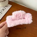 Pink plush hair claw clip for women, 11cm large size fuzzy shark clip for thick hair - Pink Plush Hair Claw 11cm
