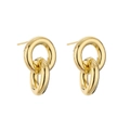 Minimalistische 14K gouden geometrische dubbele ring oorbellen met gepolijste afwerking - Dubbele Ring Geometrische Oorknopjes / Goud