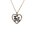 Gold heart pendant necklace with zircon border and Fe lettering on white background - Gold
