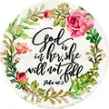 Luminous glass cabochon with floral wreath and God is in her she will not fall text - 6 / 16mm Glass Cabochon